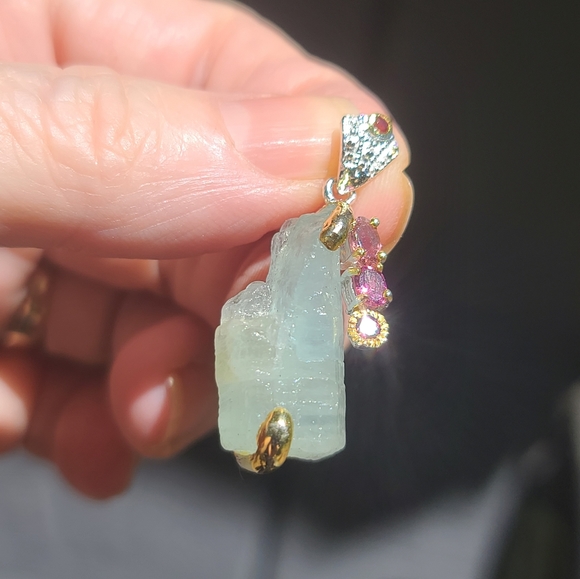 Aquamarine Ruby &Tourmaline Sterling&gold pendant - Picture 8 of 8